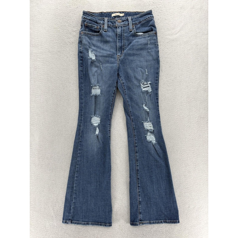 Levis 726 Flare Jeans Womens 29x30 Blue Medium Wash High Rise Distressed Stretch